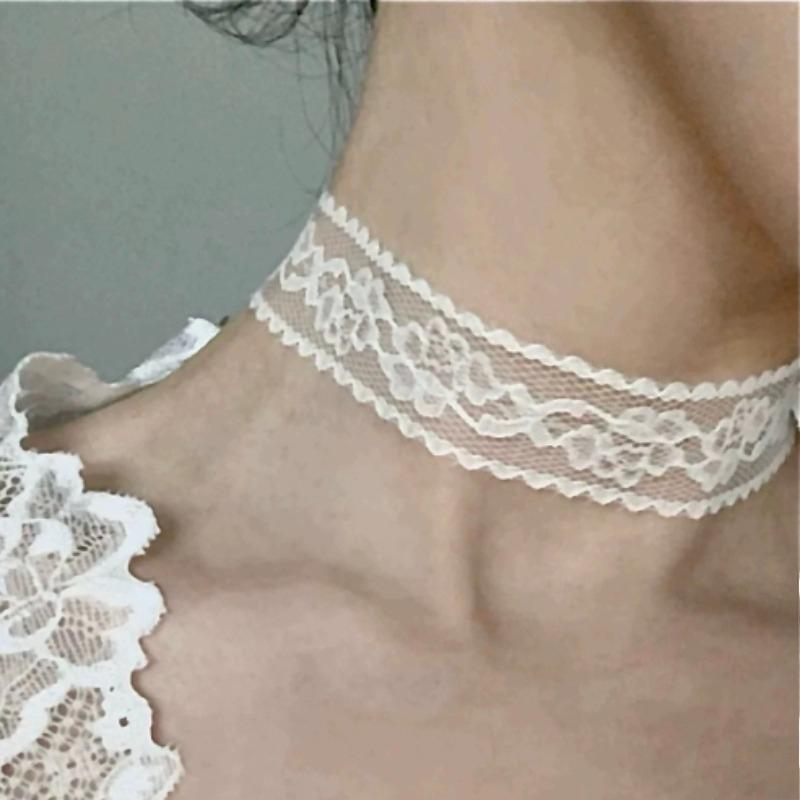 Schwarz Weiß Sexy Spitze Rose Blume Halskette für Frauen Harajuku Gotisch Kurz Choker Kragen Halskette Party Damen Hals Schmuck