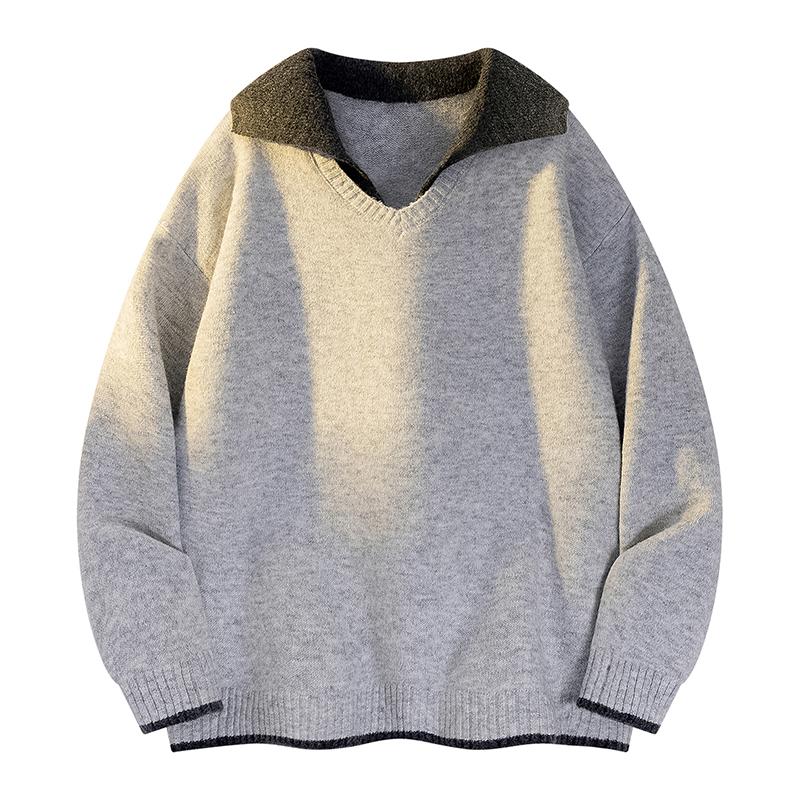Fake Two-piece Shirt Sweater Knitted Jacket Men's Sweatshirt Autumn and Winter New Style