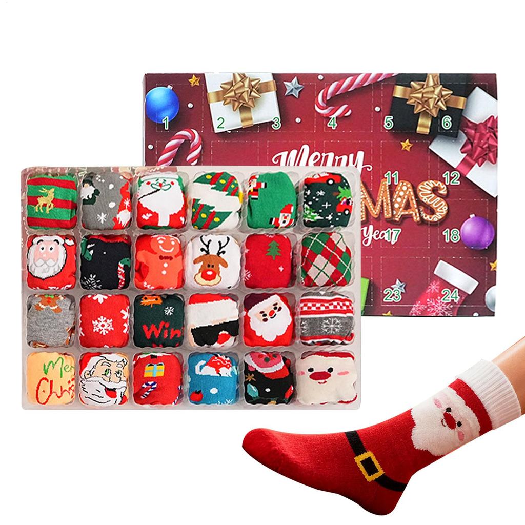 Christmas Advent Socks 24 Days Advent Countdown Calendar 12 Pairs of Soft Crew Socks for Women Men Adults Teens Holiday