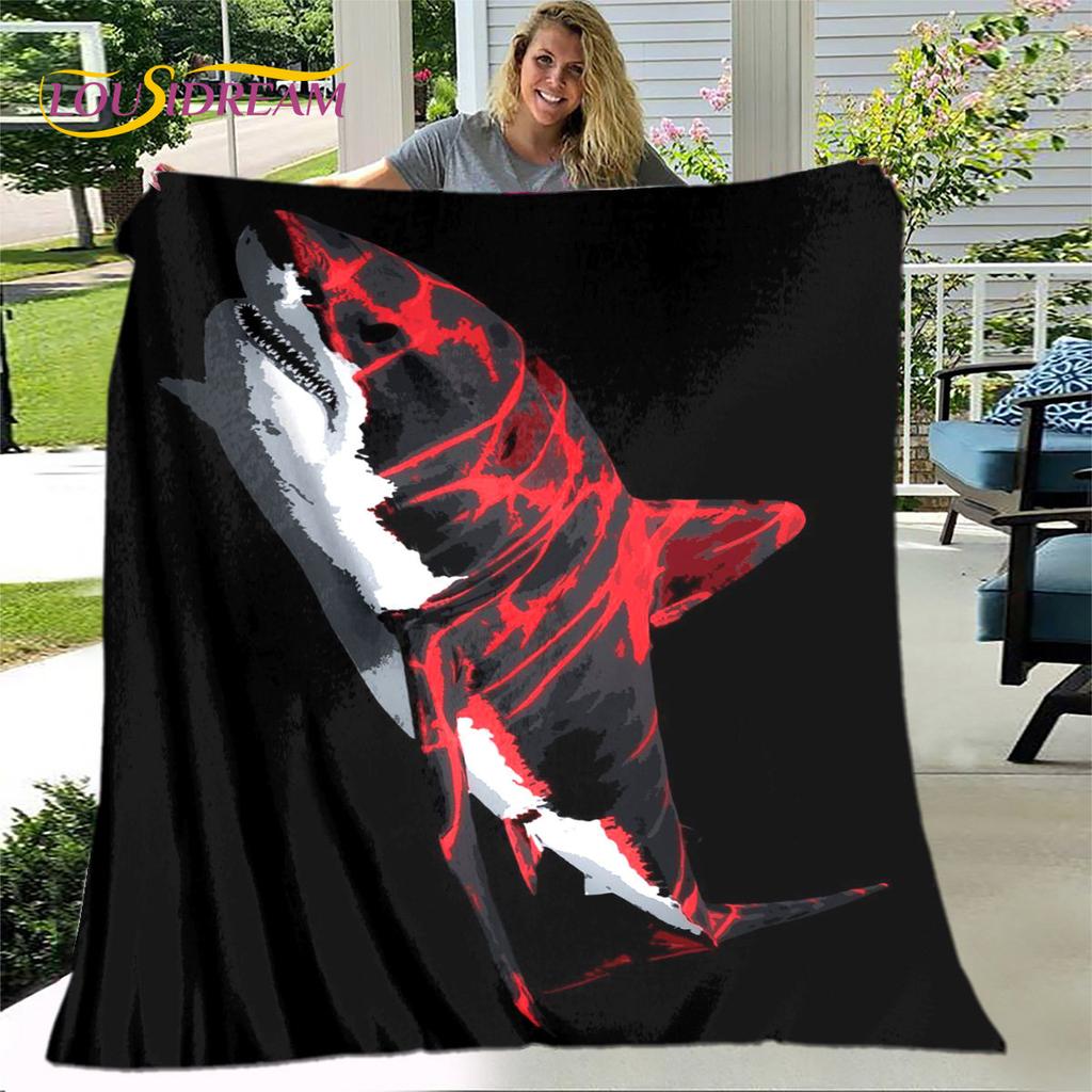 Coperta morbida in flanella con squali cartoni animati 3D, coperta da divano per soggiorno, camera da letto, letto, divano, copertura per picnic