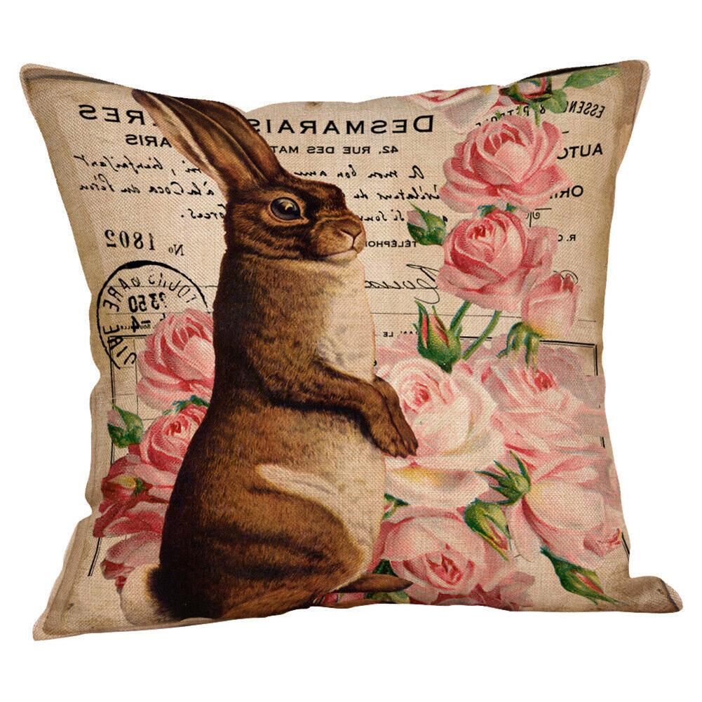 Flowers Vivid Rabbits Throw Pillow Case Linen Bunny Cushion Cover Easter Decor Flowers Vivid Rabbits Throw Pillow Case Linen Bunny Cushion Cover Easter Decor