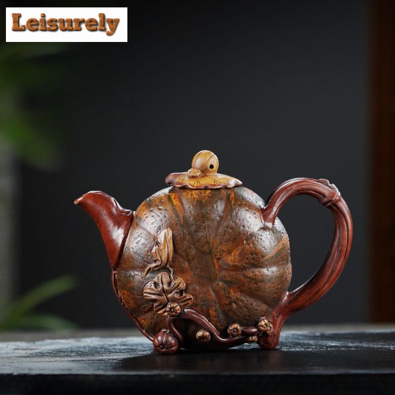 580ml Elegant Yixing Purple Clay Teapots Handmade Pumpkin Pot Raw Ore Section Mud Kettle Chinese Zisha Tea Set Tableware Craft