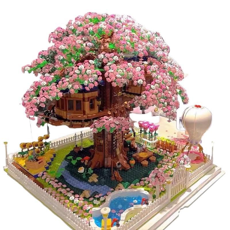 Cherry Blossom Treehouse Building Blocks - High Difficulty Princess Series for Girls' Birthdays.
