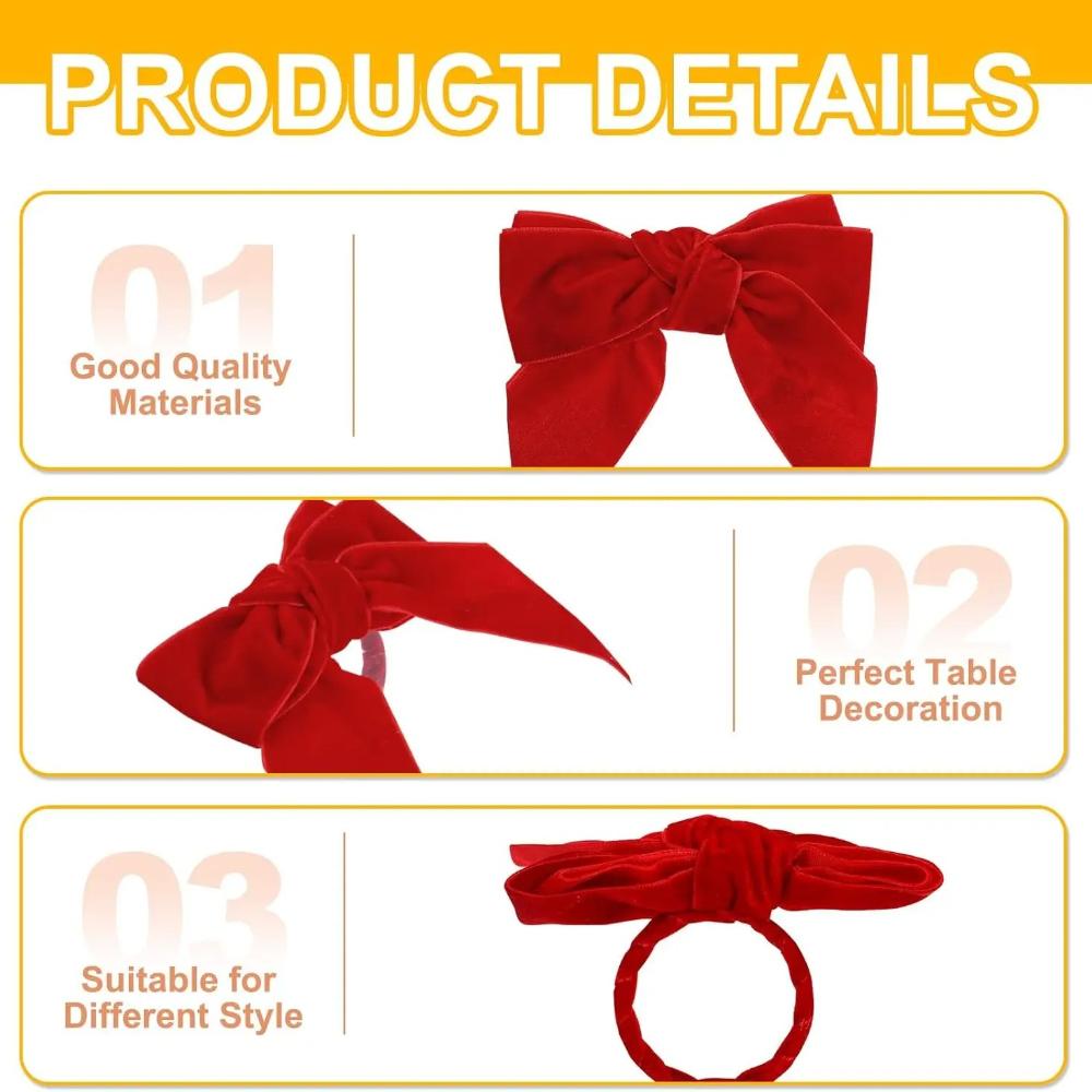 6 Stück Rot&Grün Schleife Weihnachts-Serviettenringe Schicke Samt-Schleife für Weihnachtsessen-Partys Feiertags-Hochzeit Zuhause Serviettenhalter