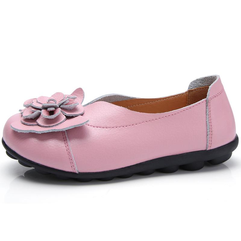 Spring Summer Cowhide Flower Mother Shoes Comfortable Bean Women's Shoes Flat Shoe Women's Singles Shoes