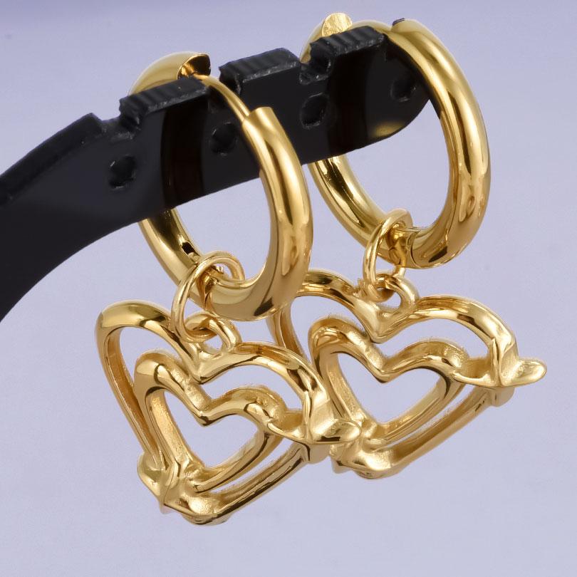 Real Gold Plated Fashion Kpop Piercing Jewelry Girl Bowknot Flower Heart Pendant Earring Stainless Steel Hoop Earrings For Women