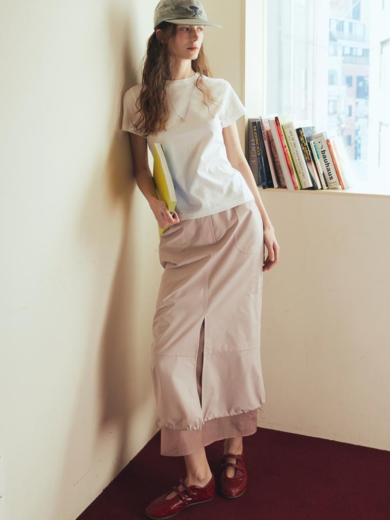 Oal Nylon String Maxi Skirt_Pale Pink