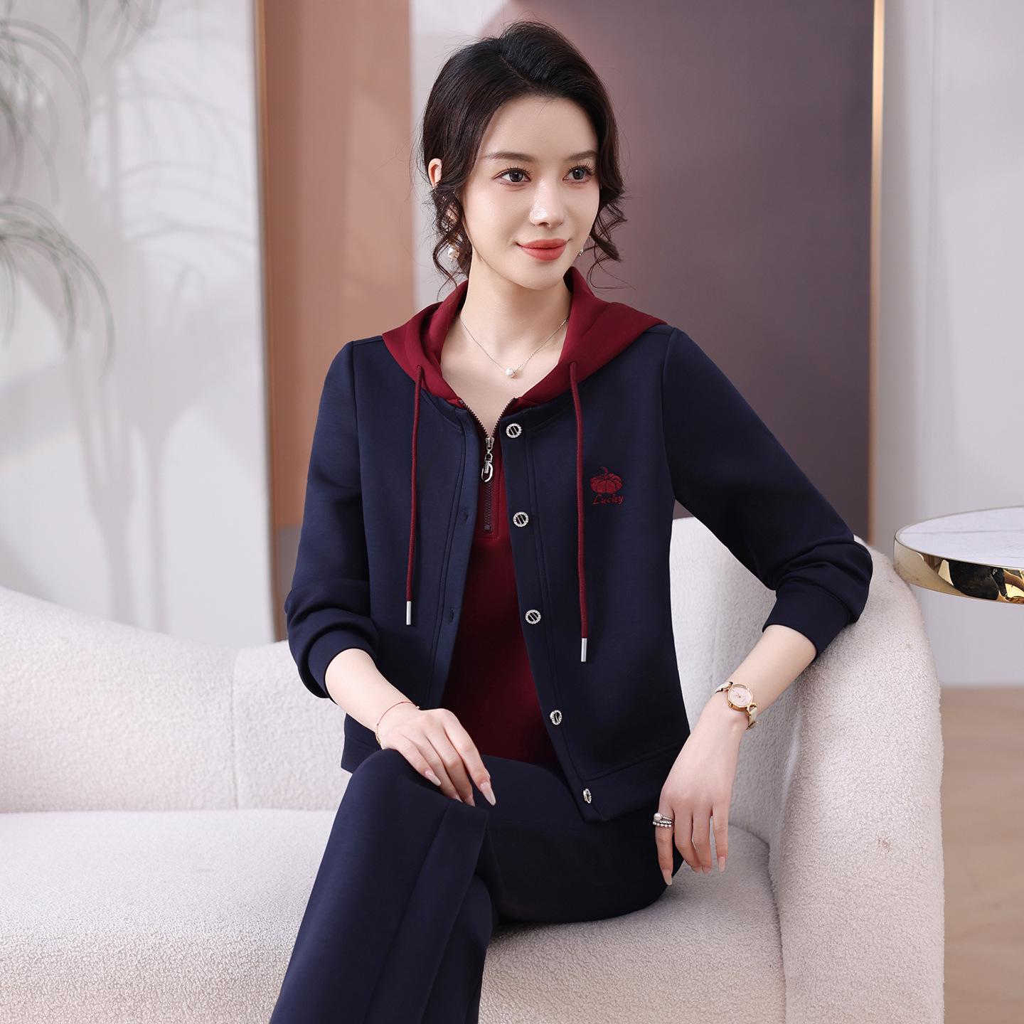 

Women s Spring 2026 Casual Sporty Hooded Sweatshirt Set: Two-Piece Fashion for Moms 4XL [Recommended 150-160 jin] королевский синий/красный
