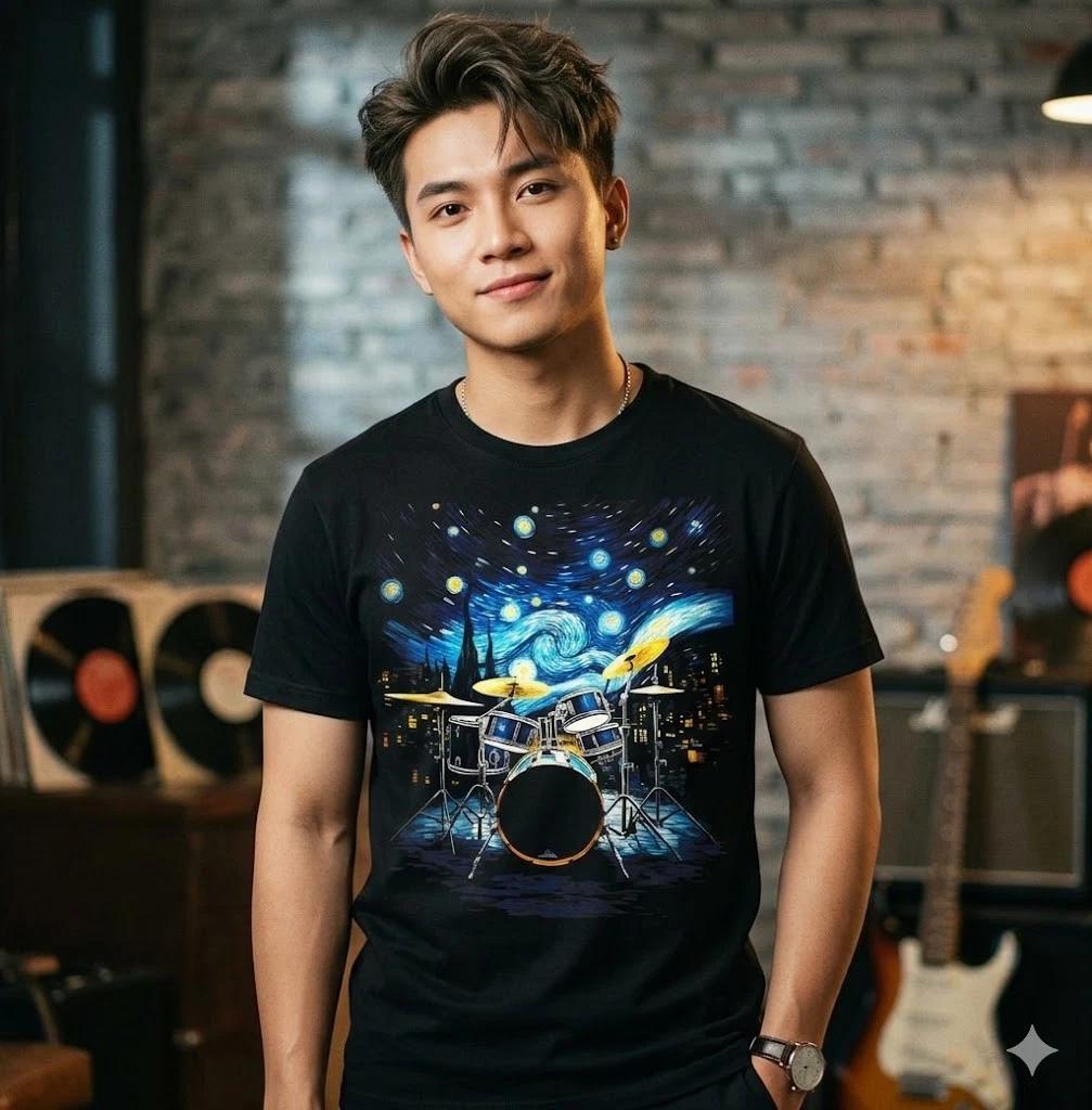 

Starry Night Drum Kit T-Shirt Drummer Percussionist Art Tee - H011 4XL