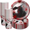 10Pcs Cup  Plate Bloodstain Paper Plate Cup Set Haunted House Props  Happy Halloween
