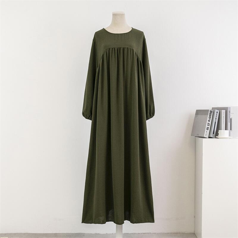 Women's Plus Size Long Sleeved Solid Color Pullover Gown Skirt Over The Knee Dress