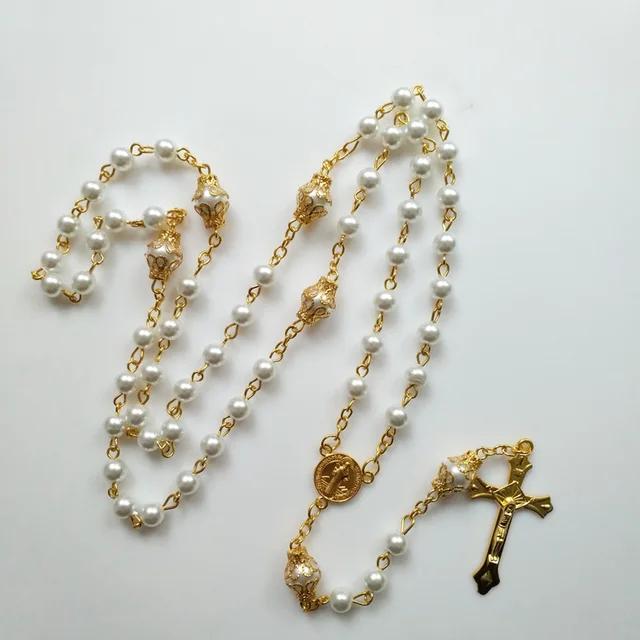 Religious Five Blessed Rosary Necklace Prayer Beaded Chain Chaplet Saint Benedict Medal Crucifix Cross Y-Necklace Jewelry