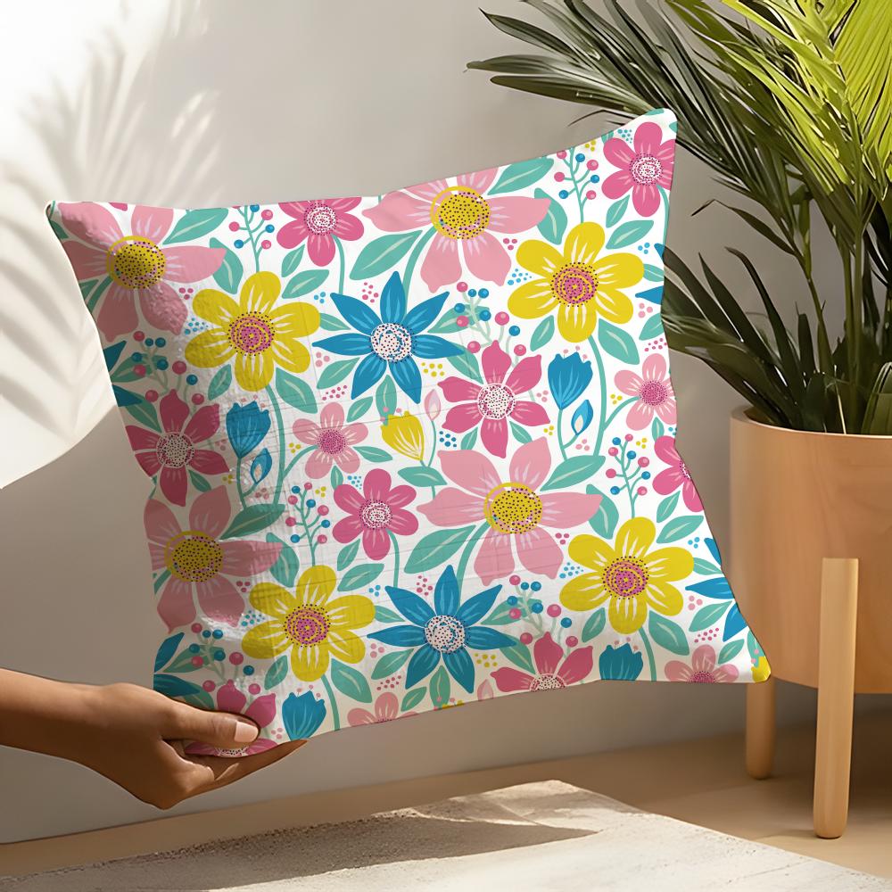 Frühlings- und Sommer-Blumenkissenbezug Heim-Wohnzimmer-Dekoration Leinenkissenbezüge Kissenhülle