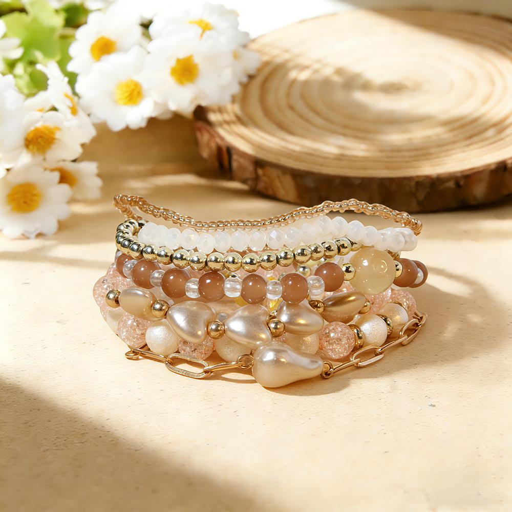 Bohemian holiday style love imitation pearl stacked bracelet ins niche Valentine's Day glass rice bead bracelet tide
