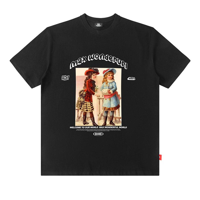 American Trendy Brand Youth Print Ins Men'S Loose Casual Pure Cotton Couple Short-Sleeved T-Shirt Half-Sleeved