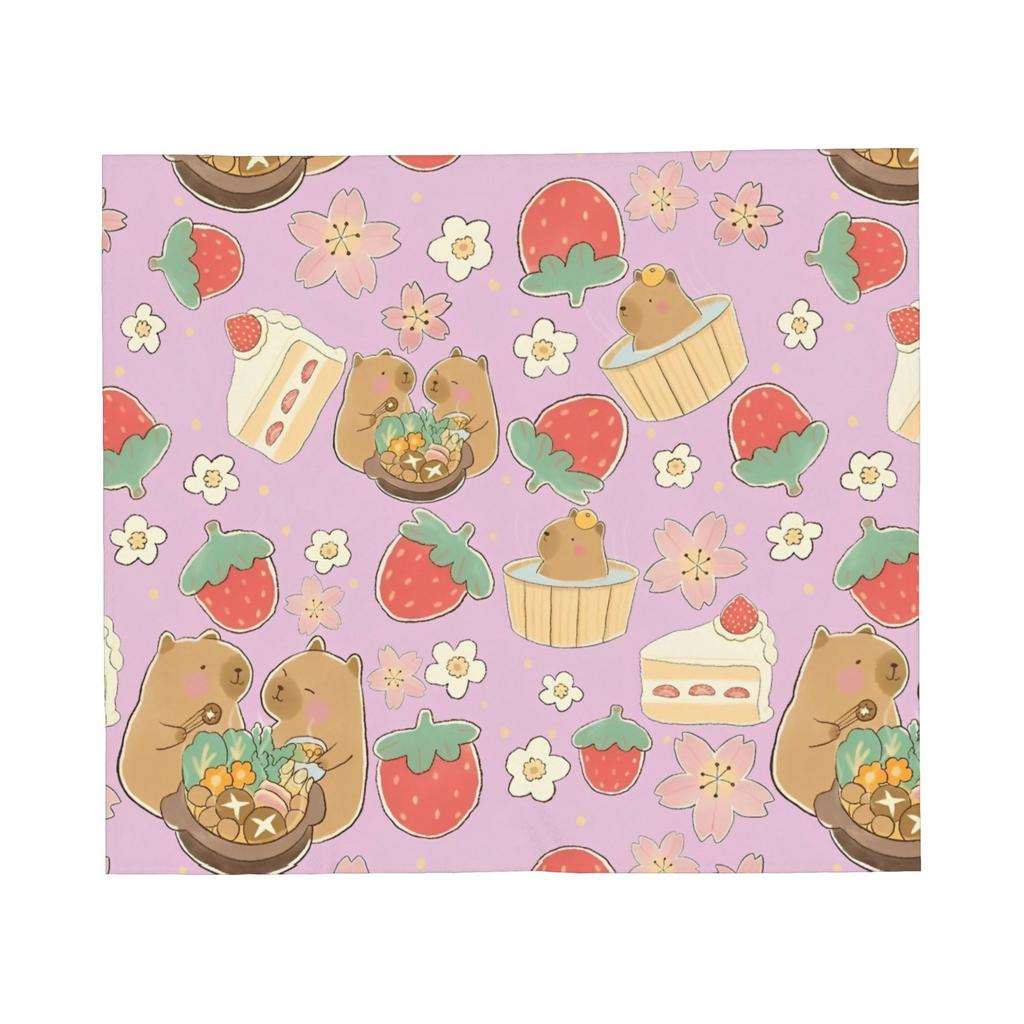 Capybara Cartoon Blanket Fleece Print Multi-function Lightweight Throw Blankets for Sofa Couch Quilt