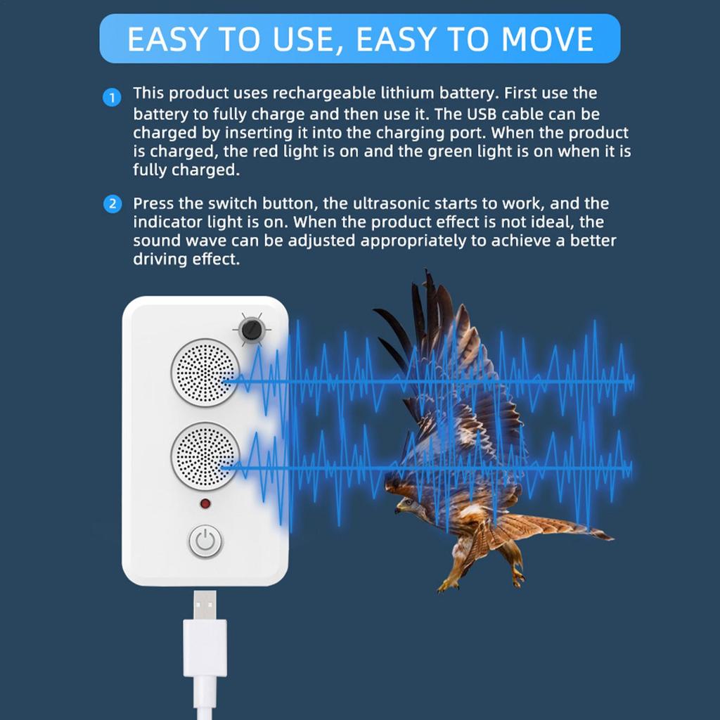 Bat Repeller Devices Adjustable Electric Animal Trap Ultrasonic Rechargeable Bird Defense System for Attic House Garden Basement