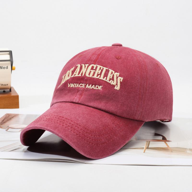 

Retro Baseball Cap For Women Summer Washed Denim Letter Sun Hat Wide Brim Fashionable Duckbill Cap one size красный