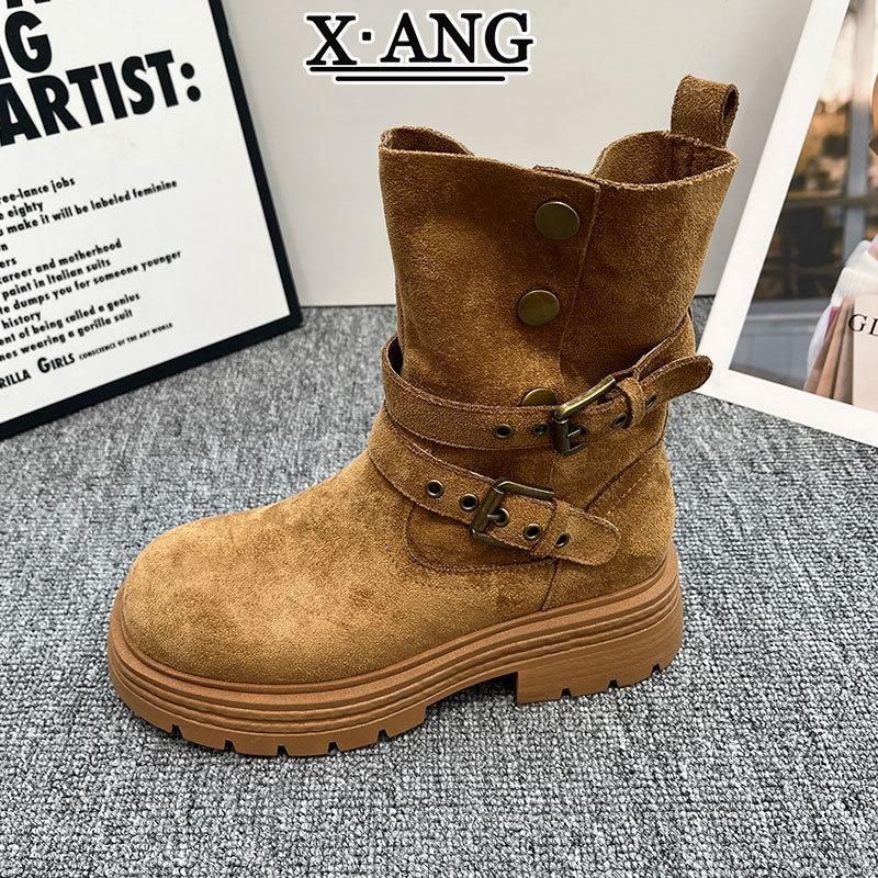 Cowhide Version Wasteland Martin Boots Women's Boots Autumn New Thick-soled Heightening Short Boots Western Cowboy Boots