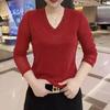 Women's Thin V-neck Mesh Stretch T-shirt Shiny Rhinestone Beads Long-sleeve Slim-fit Blouse Soft Skin-friendly Pullover T-shirt