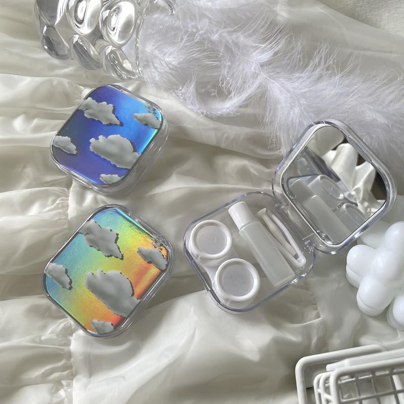 Laser Cover Contact Lens Case Box Colored Lenses Container Beauty Lens Storage Box Travel Set With Mirror Gift Girl