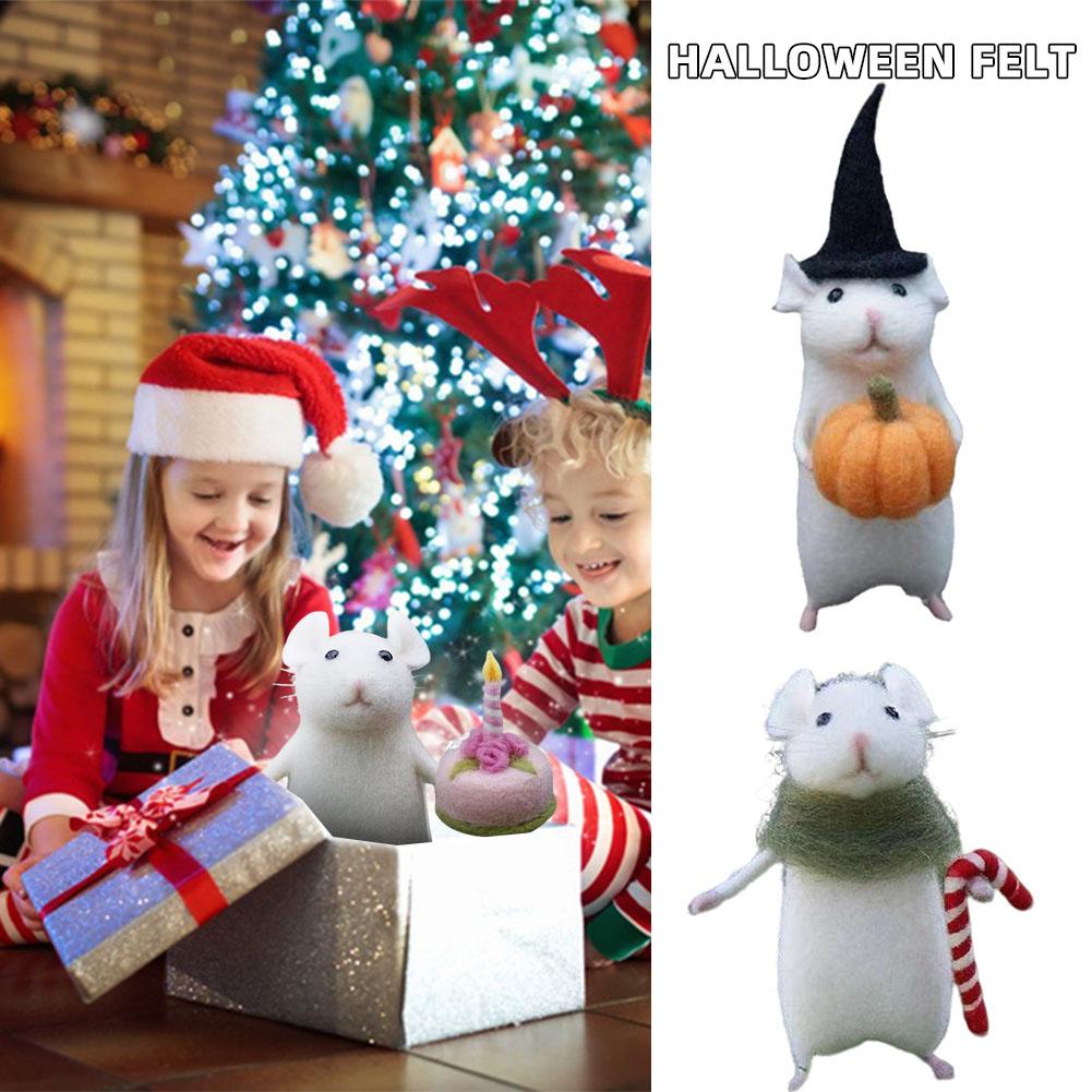 Halloween Pumpkins Mouse Toy Wool Felt Handmade DIY Needle Felting Car Decoration WWO66