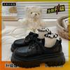 Black thick-soled heightening lace-up small leather shoes for women in autumn and winter 2025, new retro British versatile velvet single