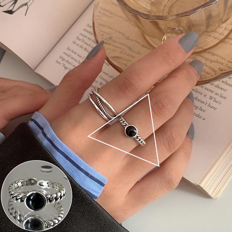 Ring im koreanischen Stil aus S925 Silber mit geometrischem Durchbruchmuster, unregelmäßig, Vintage für Damen - Schwerindustrielles Temperament, verstellbarer schlichter Ring für den Zeigefinger.