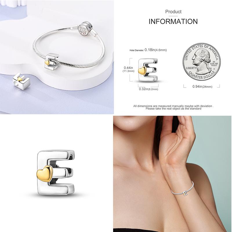 Neuer 26 A-Z Alphabet-Bead S925 Sterlingsilber Herz LOVE Buchstaben-Charm Passend für Original Armband Armreif CZ Zirkonia Bead Schmuck