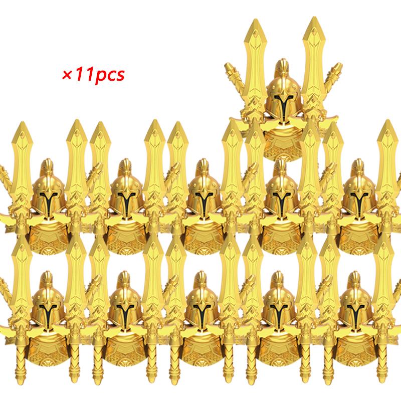 11Pcs Medieval Stormwind Soldiers Golden Knights Building Blocks Accessories Helmet Sword Weapons Action Figures Kids Toys Gifts