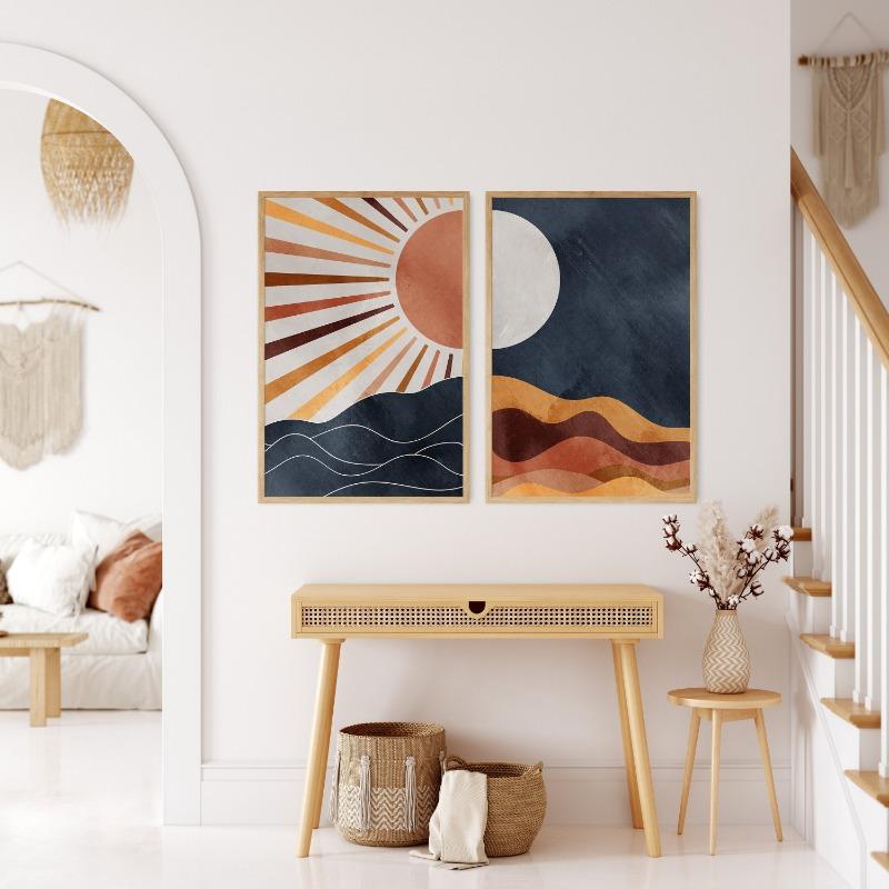 Sun and Moon Boho Abstract Day Night Desert Nature Landscape Neutral Wall Art Posters Prints Canvas Painting for Room Home Decor