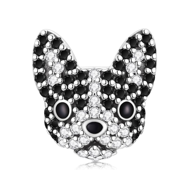 

WOSTU 925 Silver Dog Charm Heart Animal Bead Black Boston Terrier Dachshund Pendant Fit DIY Bracelet Gift For Pet Lover