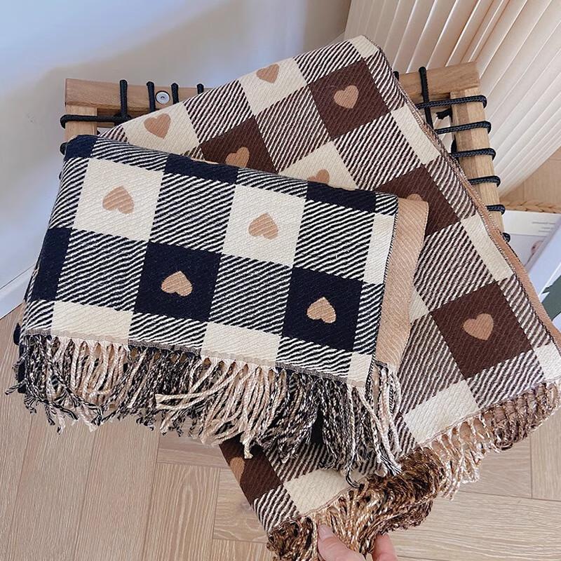 Liangsu Women's Faux Cashmere Heart Plaid Scarf