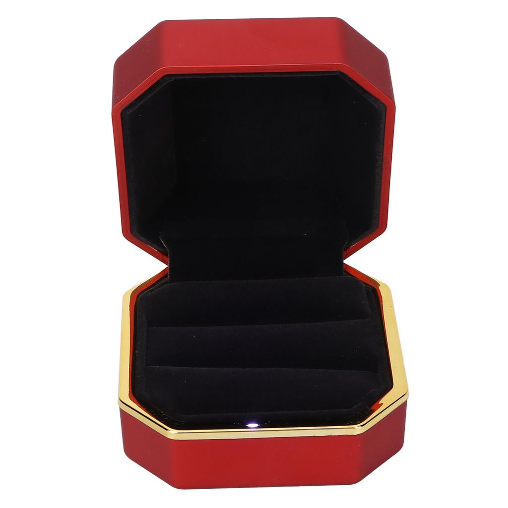 Ring Präsentationsbox Beflocktes Inneres Elegant Schmuck Schutz Aufbewahrung Geschenkbox mit Licht für Verlobung HochzeitRot