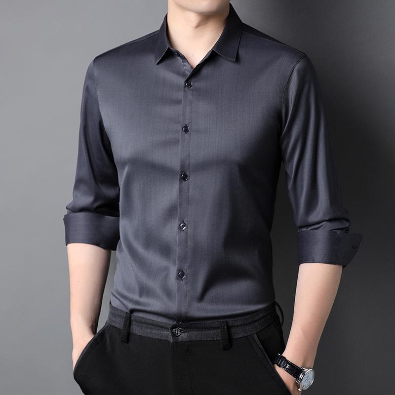 Men's Long-Sleeve Business Shirt: Solid Color, Mulberry Silk, Turn-Down Collar, 2025 Autumn Collection