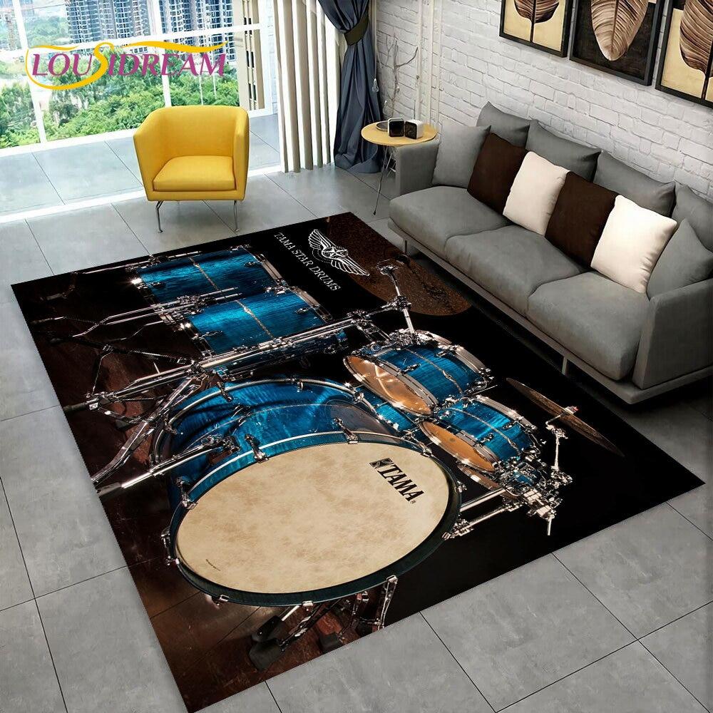 Drum Kit Music Instruments Drum Set Area Rug,Carpet for Home Living Room Bedroom Sofa Doormat Kitchen Decor,Non-slip Floor Mat
