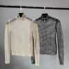 European & American Autumn/Winter Mesh Diamond High Collar Sexy Top - Versatile Fairy-Inspired Perspective Bottoming Shirt for Women
