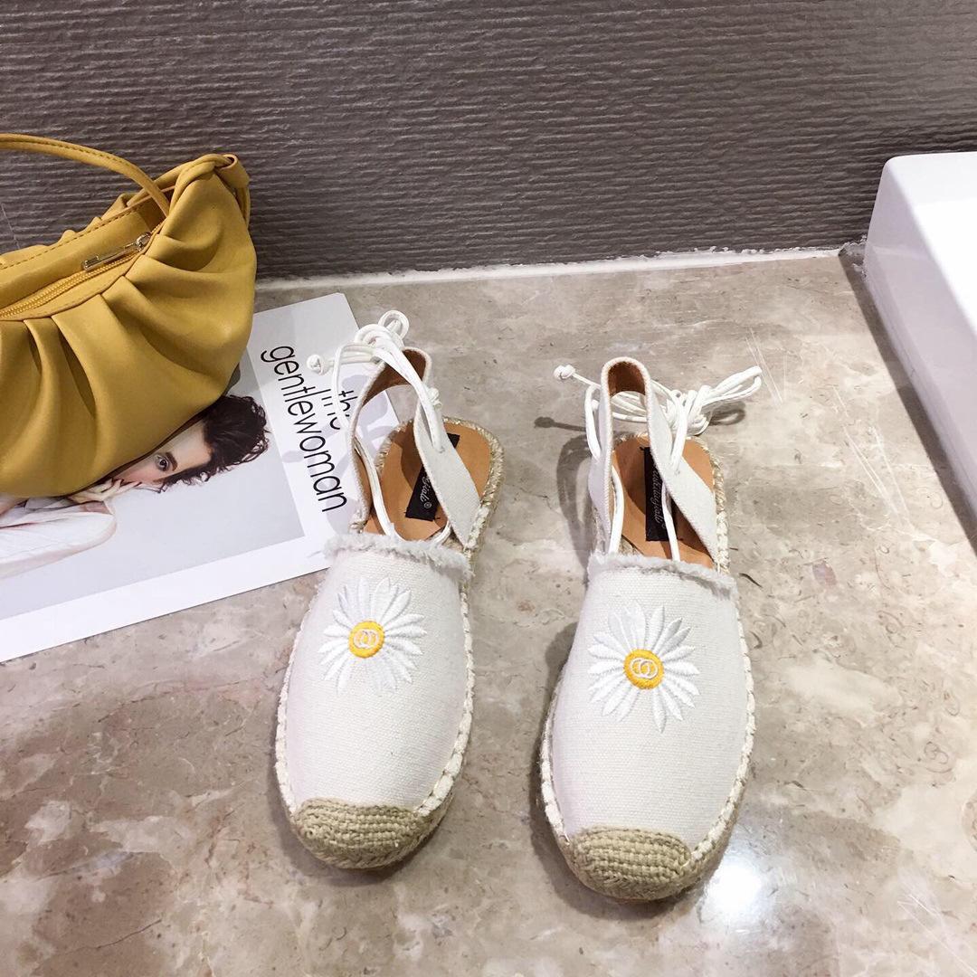 

Fashion Yellow Daisy Flower Espadrilles Woman Cross Tied Lace-Up Fisherman Shoes Ladies Slingback Flats Cloth Fabric Gladiator Sandals 35 белый
