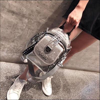 Hot Diamond Multi Purpose Backpack Women's Fashion Backpack Silver Soft Leather Leisure Travel Bag Schoolbag CLE