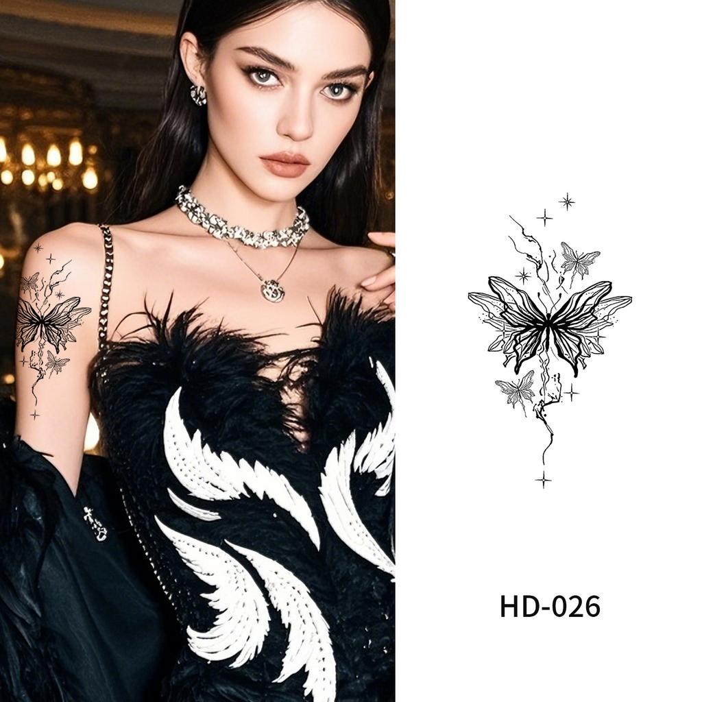 Cross Border New Item Dark Butterfly Tattoo Sticker Sexy Half Arm Flower Collarbone Decoration High-end Feeling