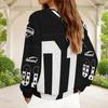 Women Plus Size V Neck Front Zip Long Sleeve Geometric Printed Sweatshirt Off White Black Orange
