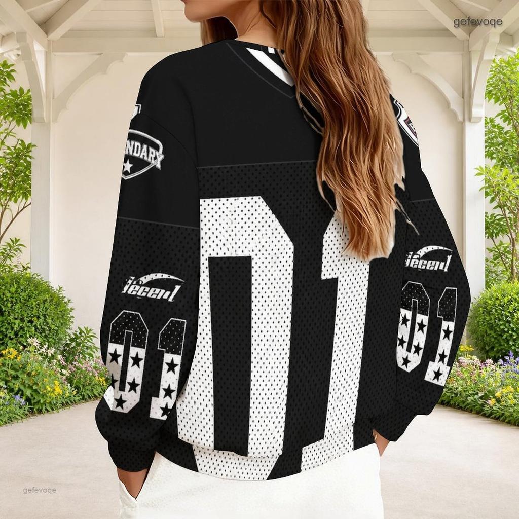 Women Plus Size V Neck Front Zip Long Sleeve Geometric Printed Sweatshirt Off White Black Orange
