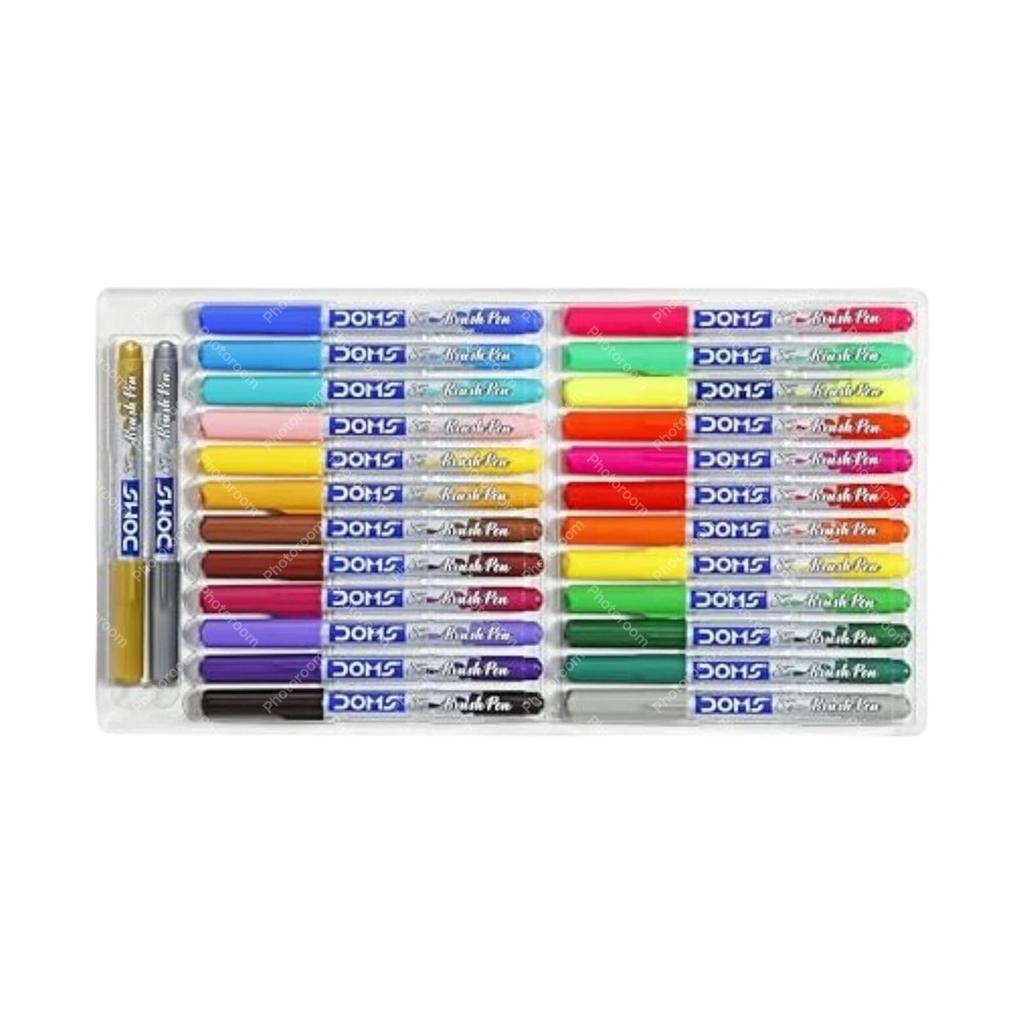 DOMS Brush Pen Set 26 Shades Flexible Soft Tip Water Based Coloring Pens For Kids School Art Calligraphy Home Use
