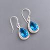 Swiss Blue Topaz Gemstone 925 Sterling Silver Handcrafted Women's Earrings 1.40" EE-9-6