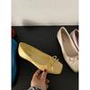 New single shoes ballet shoes spring and summer heightening shoes square head small blue bow women's shoes retro ladyshoes French