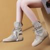 2025 new trend matte leather canvas breathable wasteland wind thick-soled medium tube Martin boots women's lace-up tooling boots