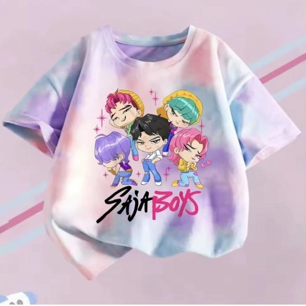 T-shirt Girls Children Tie-dye Fashion Top Girls Cartoon Print Casual Comfortable Clothing Short Sleeve T-shirt