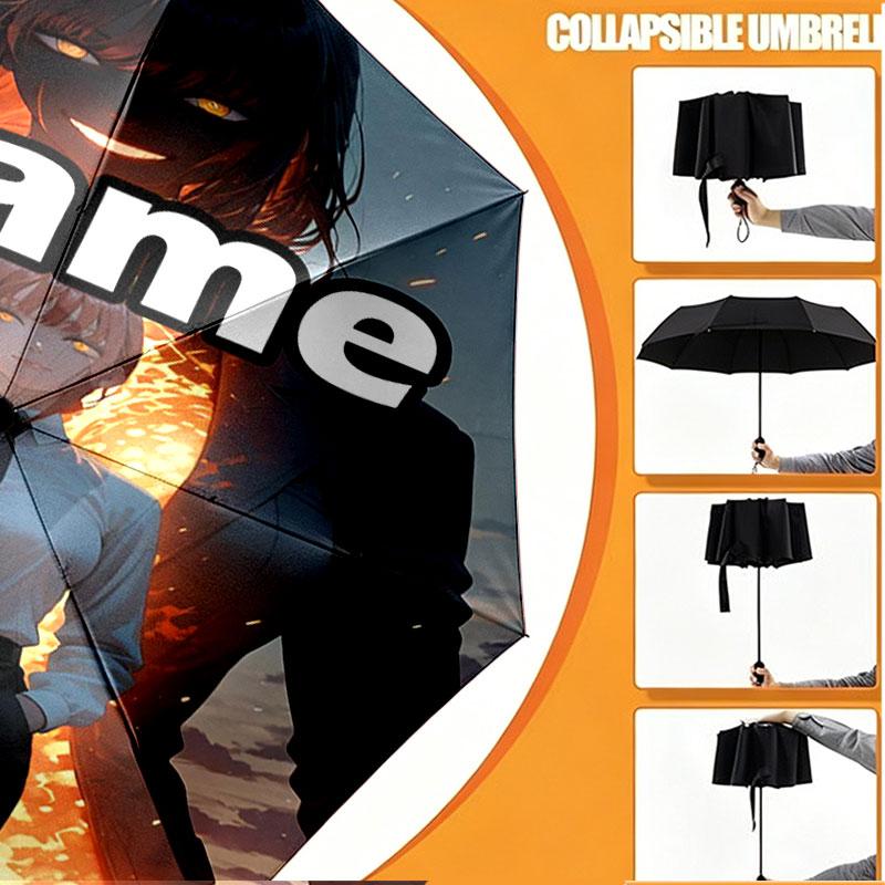 Custom Name Personalized Makima Chainsaw Man Print Umbrella, Auto Open Close, 8‑Rib Sturdy Frame, Commute Camping Hiking Use, Birthday Gift