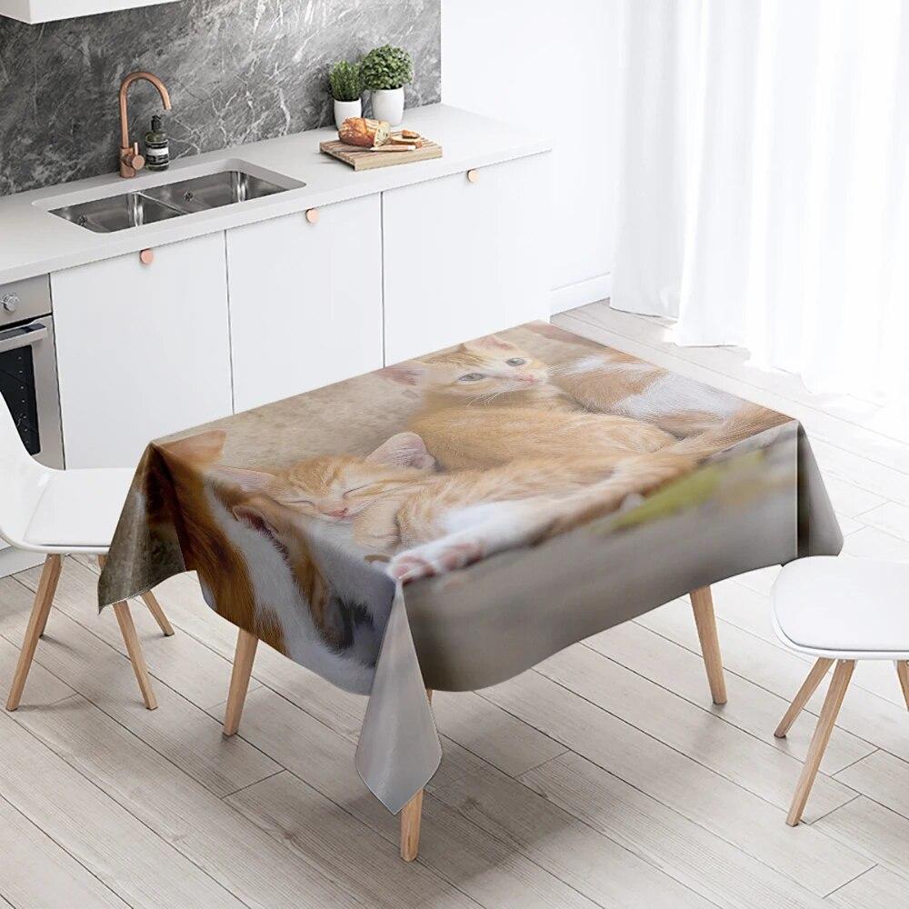 Cute Cat Dog Tablecloth Camping Party  Anti-Stain Waterproof Rectangular Kitchen Table Home Decoration