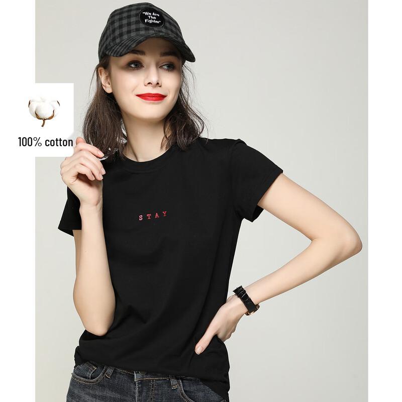 Bailuyu Women's Cotton Letter Print Short Sleeve T-Shirt